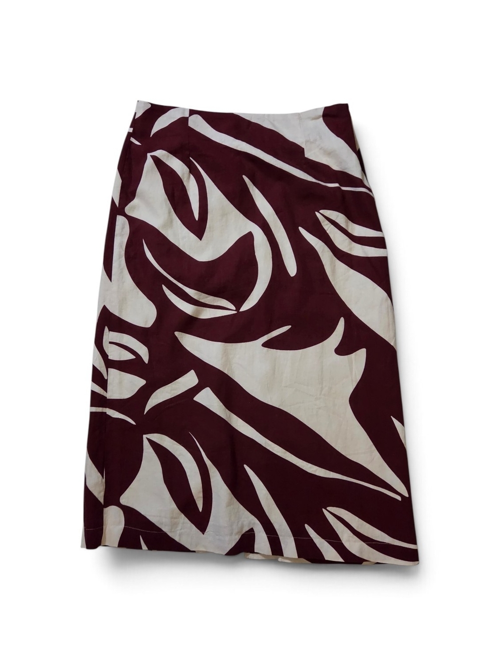 Rachel Zoe Cream and Burgundy Abstract Print Midi Skirt